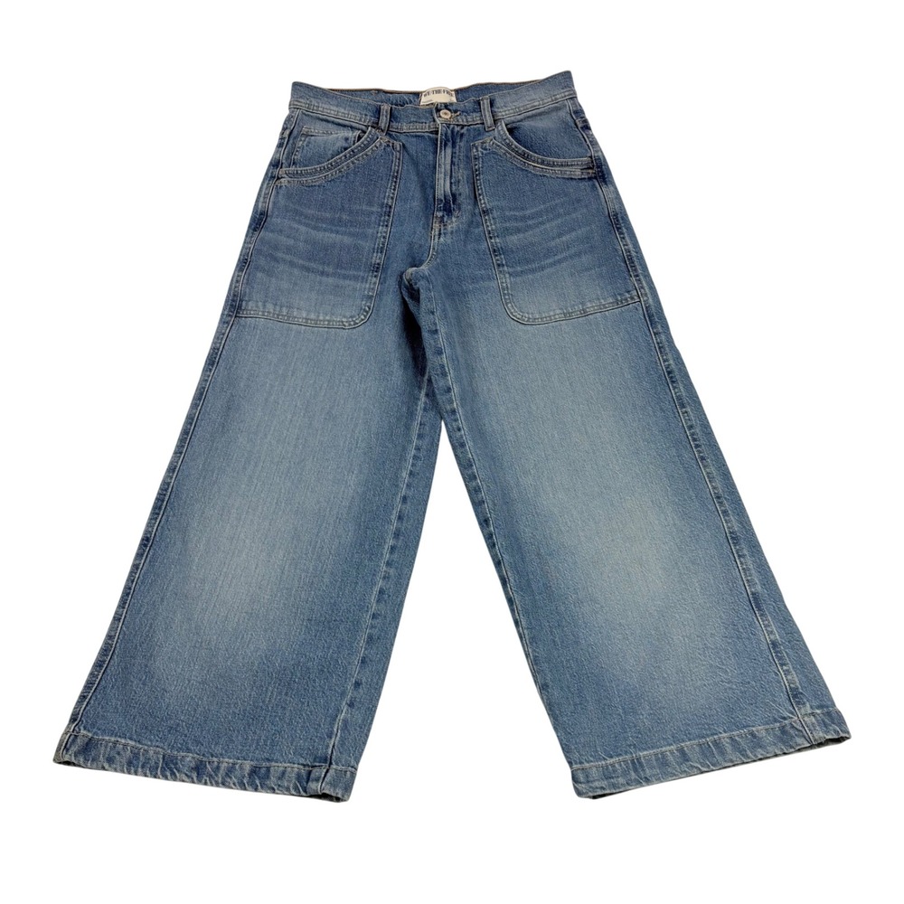 We The Free Piper Wide Leg Crop Denim Jeans Blue Big Pockets Sz 28 Fits 30x25.5